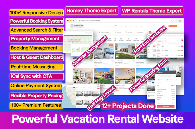 Gig Preview - Build airbnb website, vacation rental website with homey or wp rentals theme