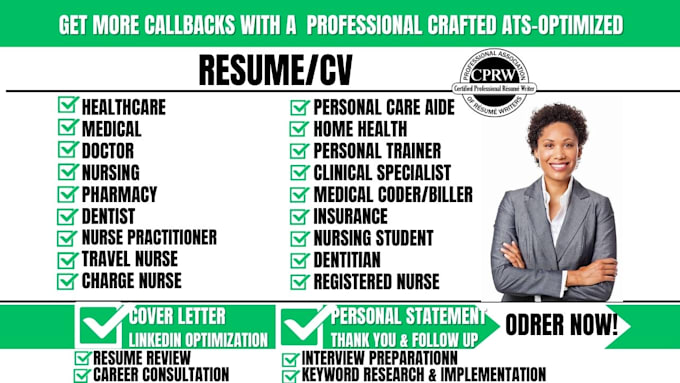 Gig Preview - Edit healthcare resume, medical, dental officer, home health, personal care aide