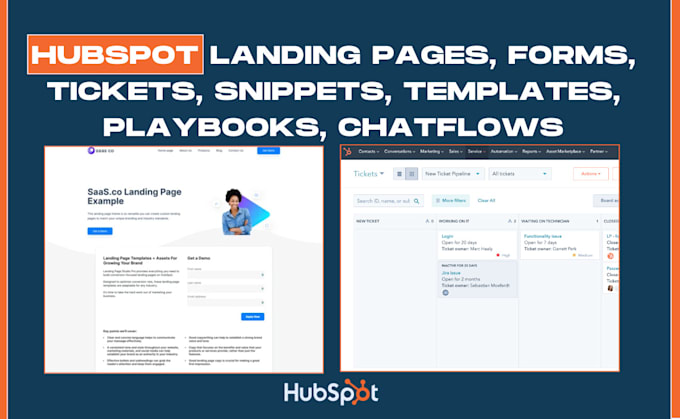 Gig Preview - Hubspot landing pages, forms, tickets, snippets, templates, playbooks, chatflows