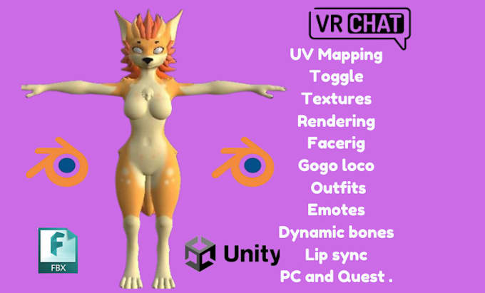 Gig Preview - Do 3d model vrchat avatar vrc avatar vr character furry avatar vrchat nsfw anime