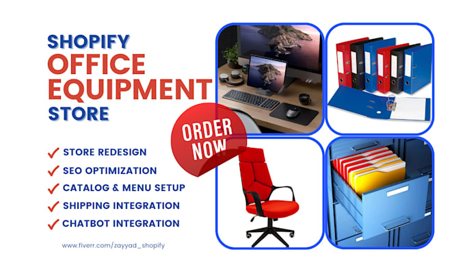 Gig Preview - Design office equipment shopify store, office supplies gadgets furniture website