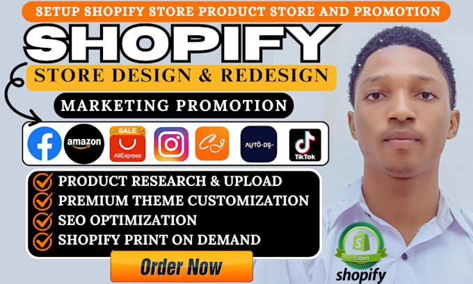 Gig Preview - Design shopify store, dropshipping store, product research print on demand store