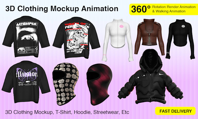 Gig Preview - 3d clothing mockup animation from your tshirt, hoodie, etc