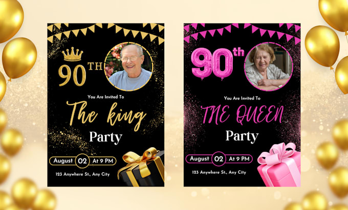 Gig Preview - Custom 90th birthday invitation, 90th birthday card, 90th party invitation