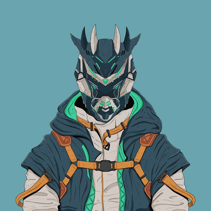 Gig Preview - Draw cyberpunk character with mecha helmet for your pfp art