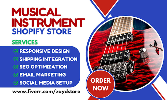 Gig Preview - Design profitable musical instrument shopify store musical instrument website