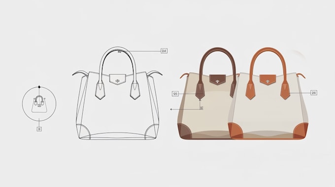 Gig Preview - Design fashion bag sketch handbag duffle bag tote bag 3d backpack bag tech pack