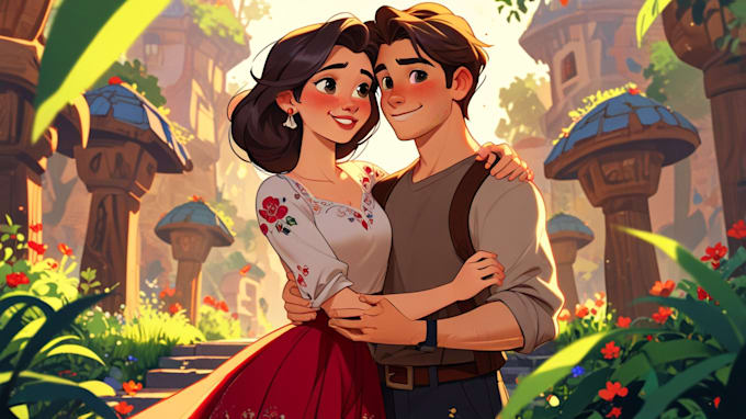 Gig Preview - Turn your into a disney style beautiful cartoon couple character illustration