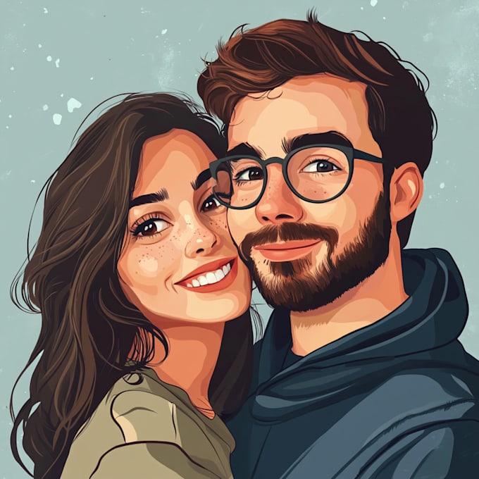 Gig Preview - Illustrate a cute cartoon couple portrait