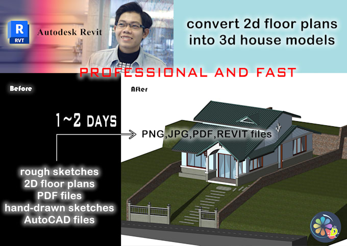 Gig Preview - Quickly convert 2d floor plans into 3d house models in revit