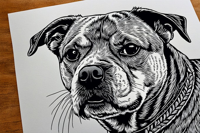 Gig Preview - Draw a pet portrait using linocut technique