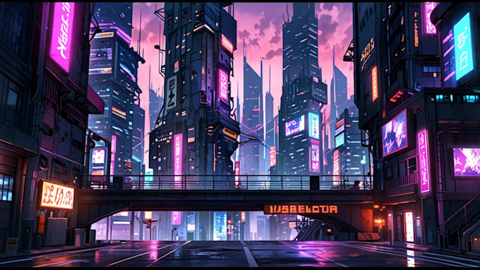 Gig Preview - Create cyberpunk city sci fi style for any project