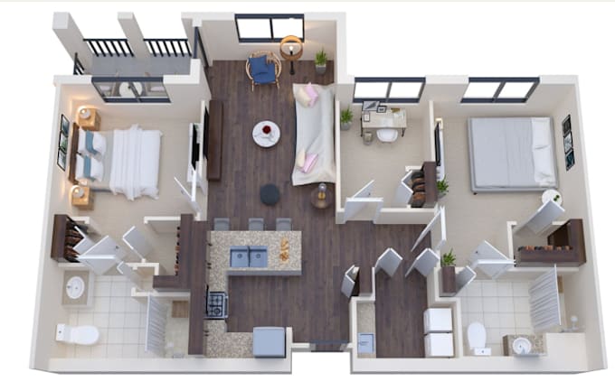 Gig Preview - Turn 2d to 3d floor plan, full house design, exterior render, interior 3d design