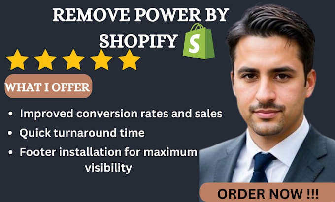 Gig Preview - Remove powered by shopify link integrate social media shopify store footer