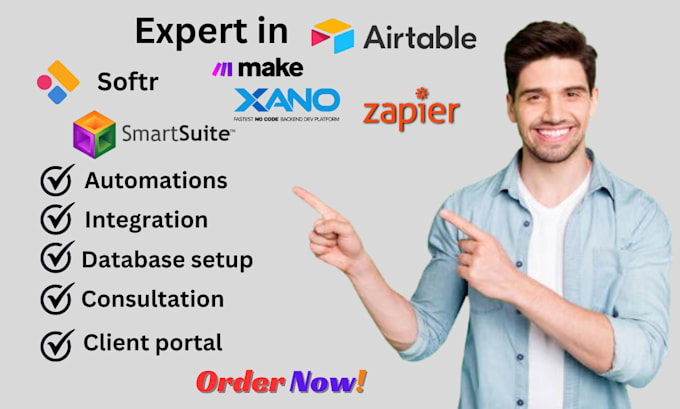 Gig Preview - Setup airtable database, zapier integration, make automation, client portal