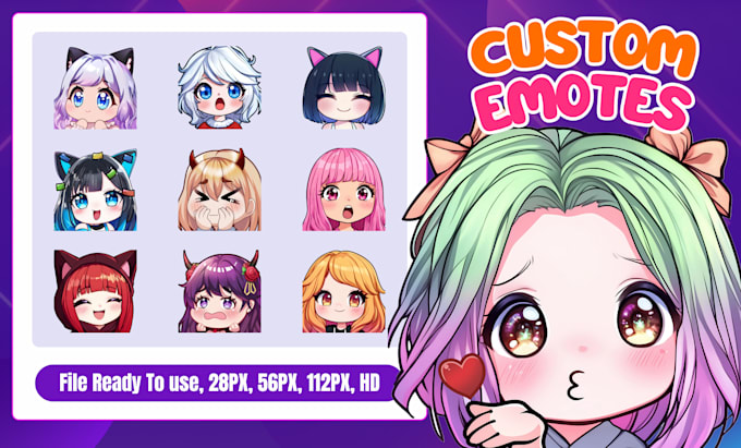 Gig Preview - Custom chibi emotes, sub badges, animated emotes, for vtuber twitch and discord