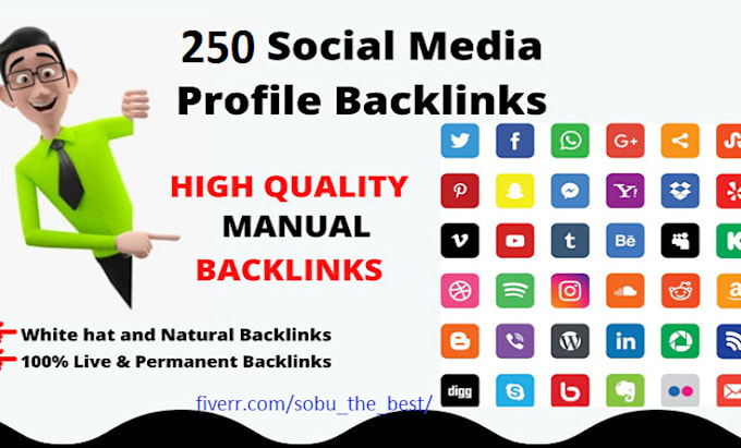 Gig Preview - Build top 250 high domain authority SEO profiles creation backlinks