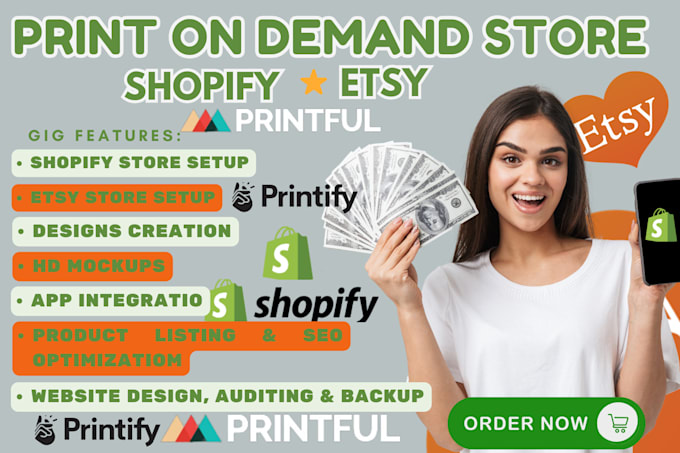 Gig Preview - Setup shopify etsy print on demand store printify printiful etsy shopify pod