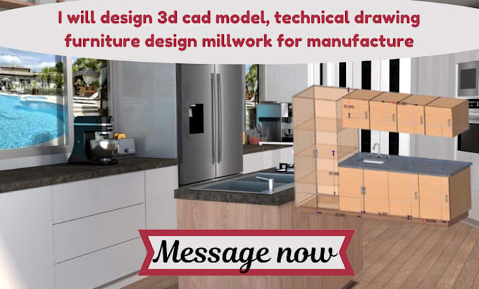 Gig Preview - Design 3d cad model, technical drawing furniture design millwork for manufacture