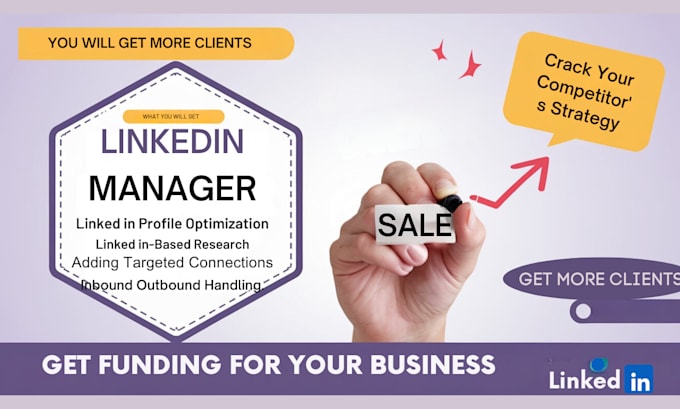 Gig Preview - Be your b2b linkedin marketing manager and sales closer sales pitch