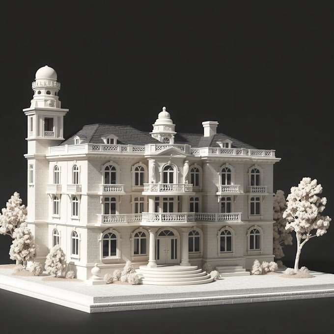 Gig Preview - Model miniature building, monument modern mansion for 3d printing in blender