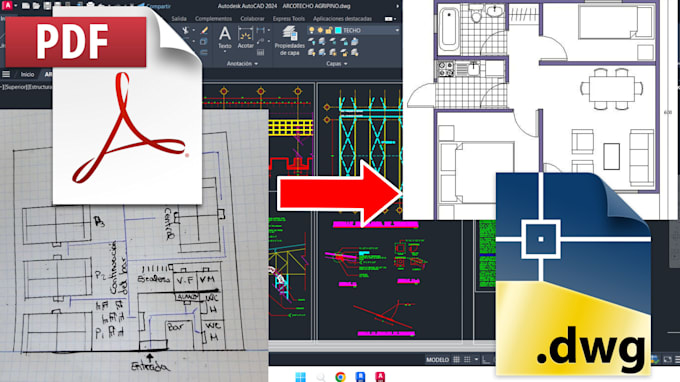 Gig Preview - Convert jpg, sketch, blue print, PDF into autocad, cad, dwg