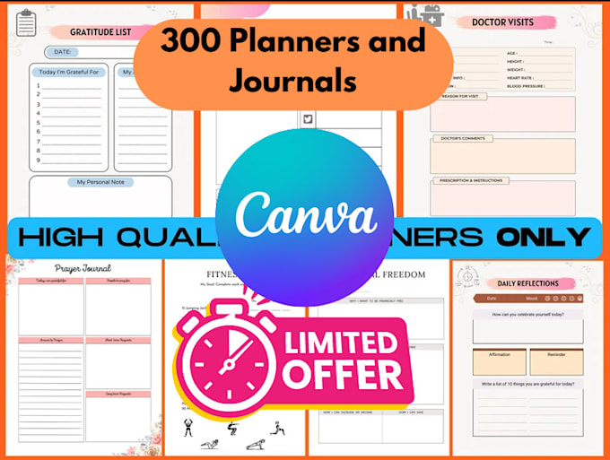 Gig Preview - Provide 300 gorgeous editable planners and journals