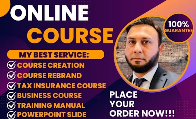 Gig Preview - Do online course content, business online course, tax insurance course creation