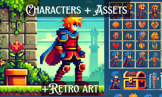 Bestseller - create retro pixel art characters, sprites, animated gif, items icons and assets