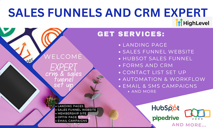 Gig Preview - Do gohighlevel sales funnel, hubspot sales and CRM, zoho sales crm pipedrive crm