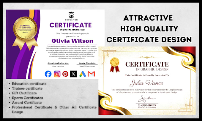 Gig Preview - Design diploma, gift, award, training certificate and custom certificate