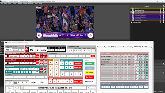 Gig Preview - Fully automatic cricket scoreboard software for obs studio 2025