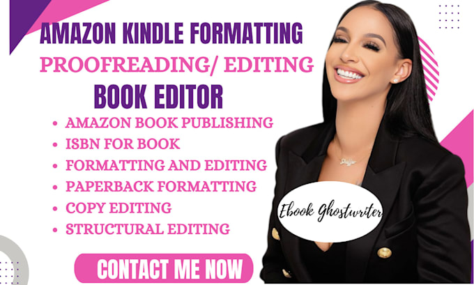 Gig Preview - Do amazon kindle, kdp ebook formatting, book publishing, paperback, book editing