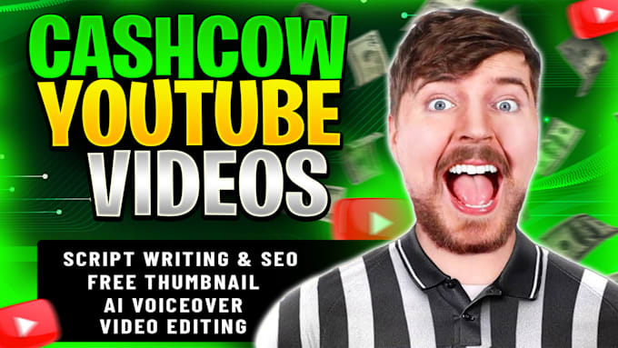 Gig Preview - Create cash cow videos, cash cow editing, faceless content