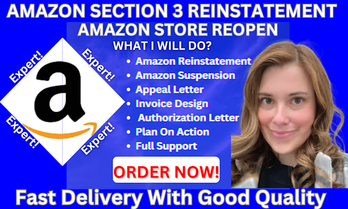 Gig Preview - Do amazon reinstatement section 3, amazon appeal letter plan of action