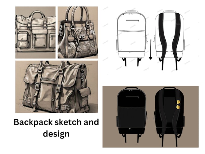 Gig Preview - Do 3d bag sketch backpack design 3d bag model handbag tote bag with tech pack