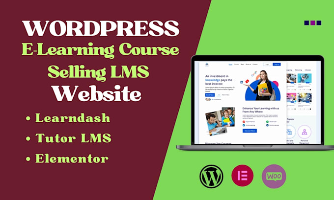 Gig Preview - Wordpress elearning lms website ,tutor lms learndash,online course,leanpress