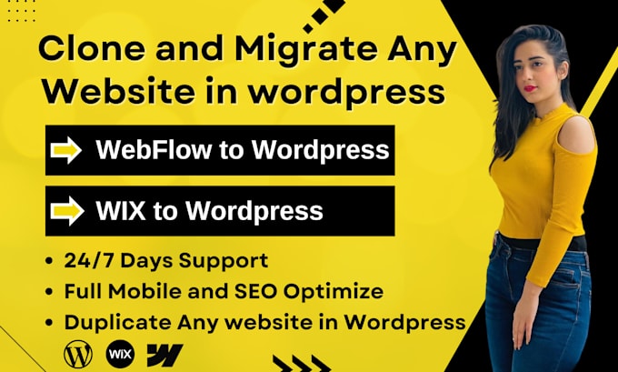 Gig Preview - Copy clone webflow to wordpress , wix to wordpress migration redesign webflow