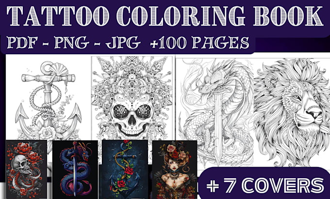 Gig Preview - Tattoo coloring book for adults activity book design for KDP