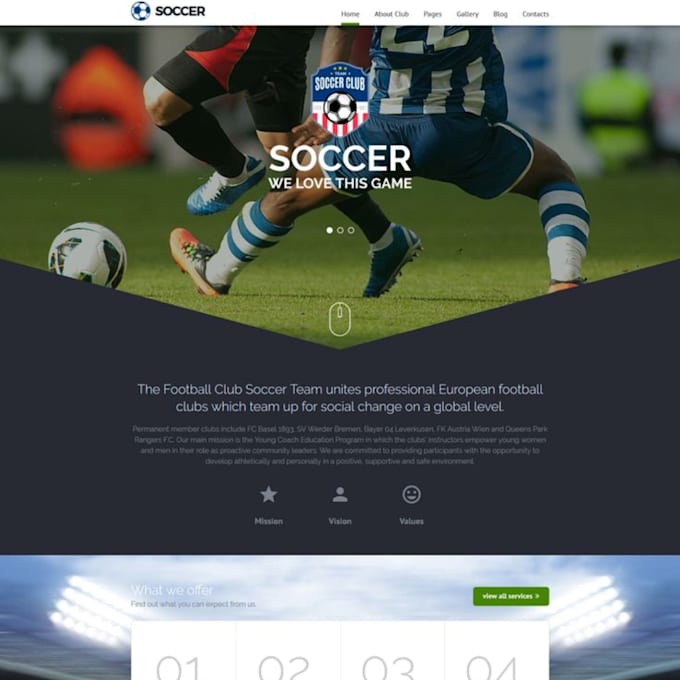 Gig Preview - Create football website, soccer academy website, football academy and soccer web