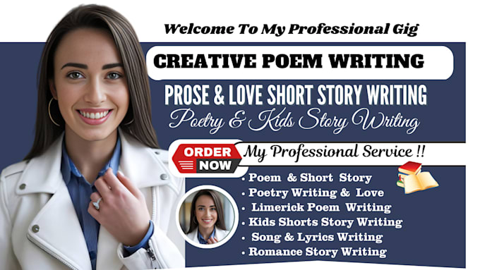 Gig Preview - Write creative poem, poetry writing, love poem and rhyming poems for kids