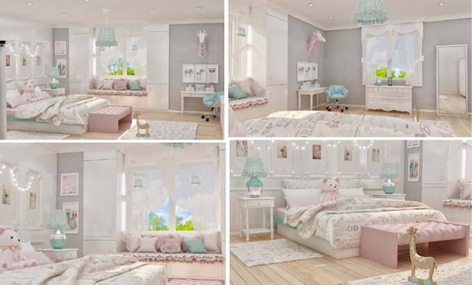 Gig Preview - Create 3d cozy bedroom interior design, children room, bedroom design, kidsroom