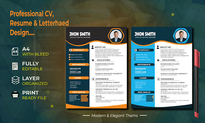 Gig Preview - Supply modern unique standard resume CV design for you