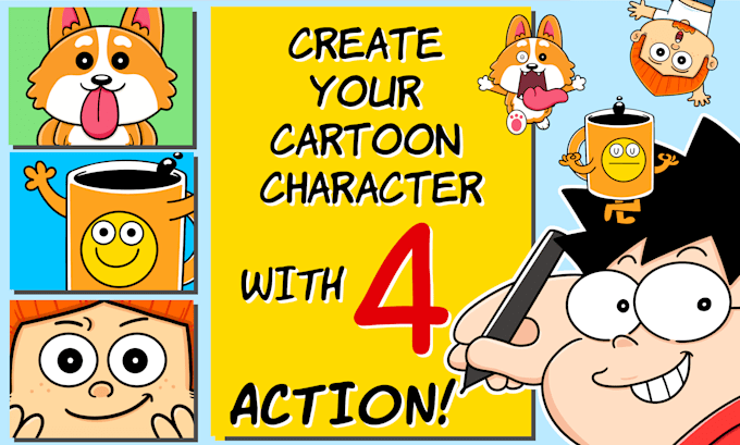 Gig Preview - Create your cartoon character with 4 actions