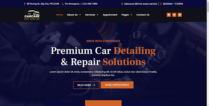 Gig Preview - Build auto workshop, auto repair and auto mechanic website with book appointment