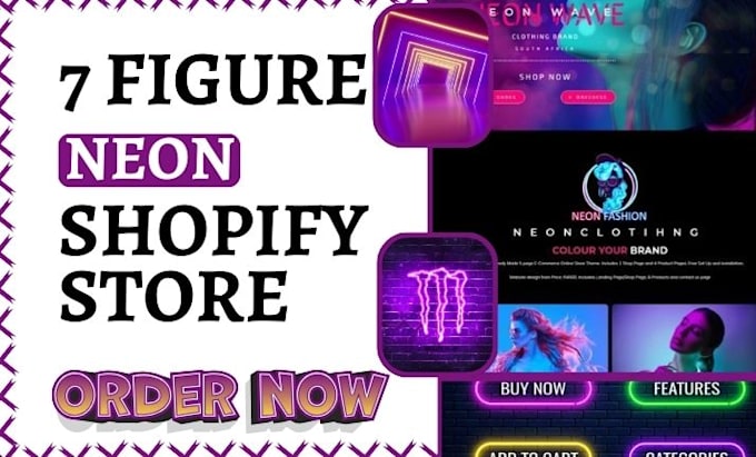 Gig Preview - Design custom neon shopify store neon website neon sign dropshipping website