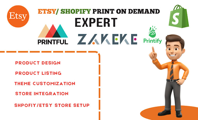 Gig Preview - Set up shopify print on demand store, etsy pod, product design, printful,