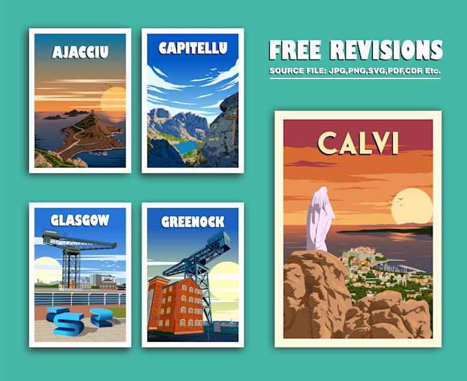 Gig Preview - Design a travel poster with a beautiful vintage retro style