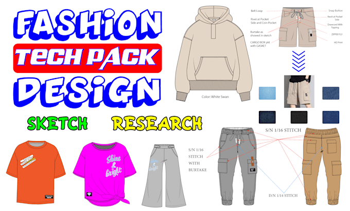 Gig Preview - Do clothing design apparel flat sketch fashion design tech pack