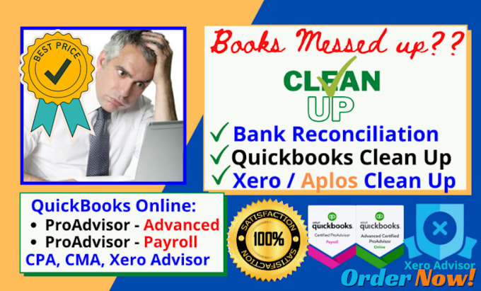 Gig Preview - Do bank reconciliation, clean up quickbooks online, xero